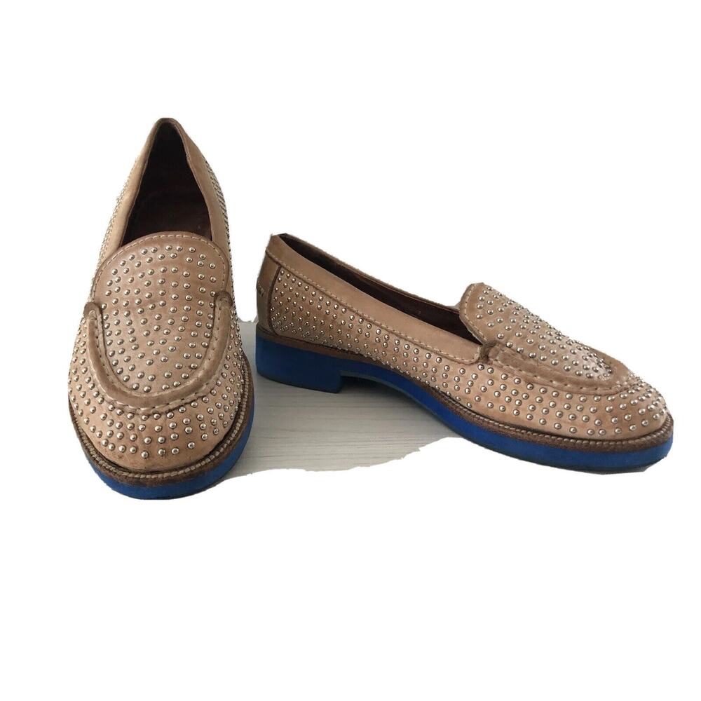 Jeffrey Campbell Tan Silver Studded Dorm St Leather Loafers Size 7